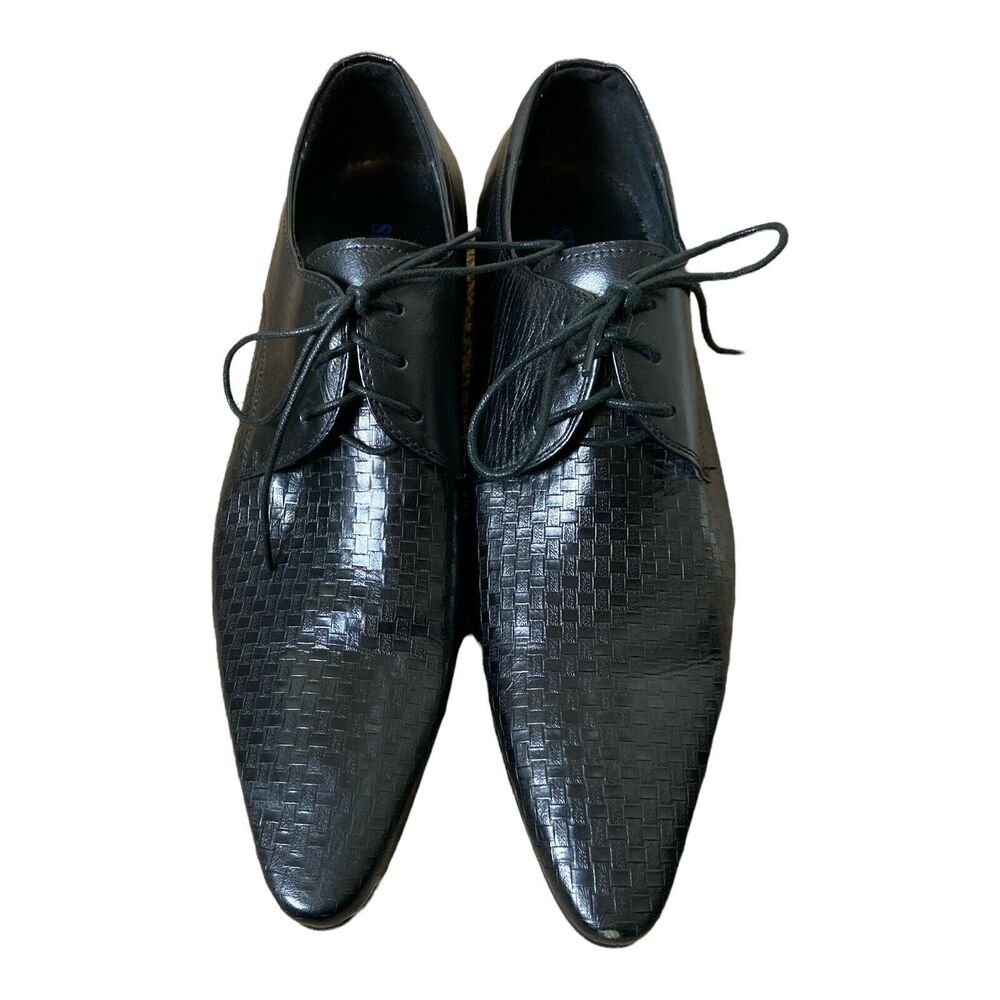 Serdaomani Men’s Black Leather Point Dress Shoes 7.5 EU 40 - Picture 3 of 8